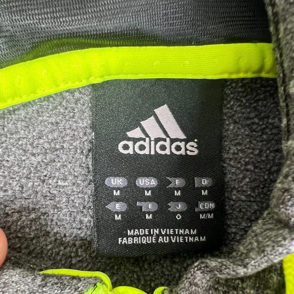 Adidas Performance Hoodie Men's M Gray Neon Yellow Full-Zip Hooded‎ Sweatshirt